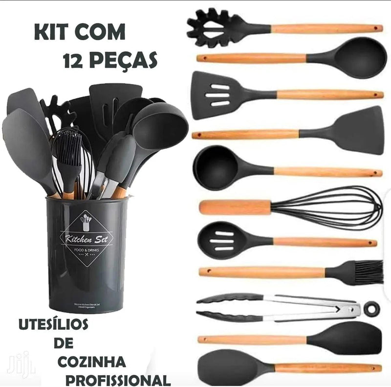 Kit 12 Peças Utensílios de Cozinha em Silicone