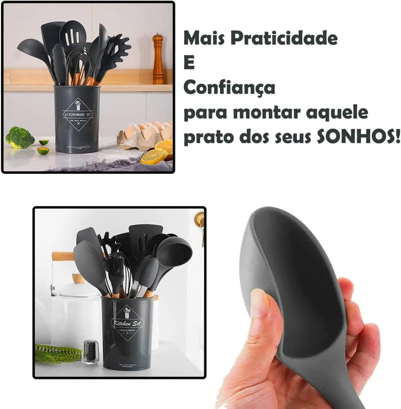 Kit 12 Peças Utensílios de Cozinha em Silicone